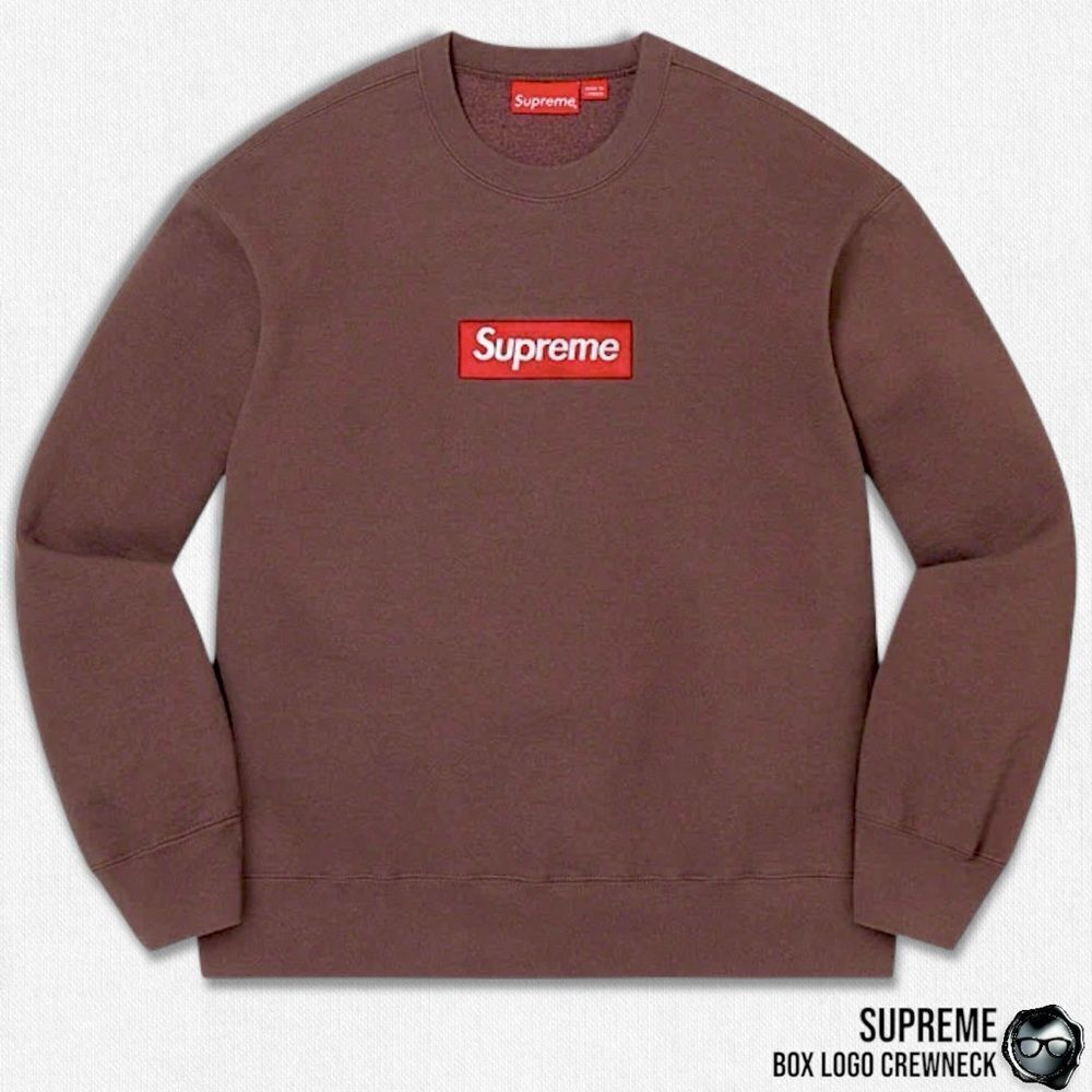 SUPREME BOX LOGO HEAVYWEIGHT CREWNECK SWEATSHIRT IN BROWN FW22 OVERSIZED XL